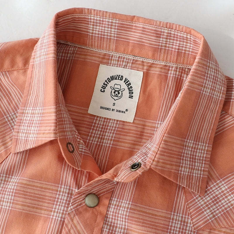Dubinik? Men's Pearl Snap Sawtooth Pocket Western Plaid Shirt Short Sleeve#47021