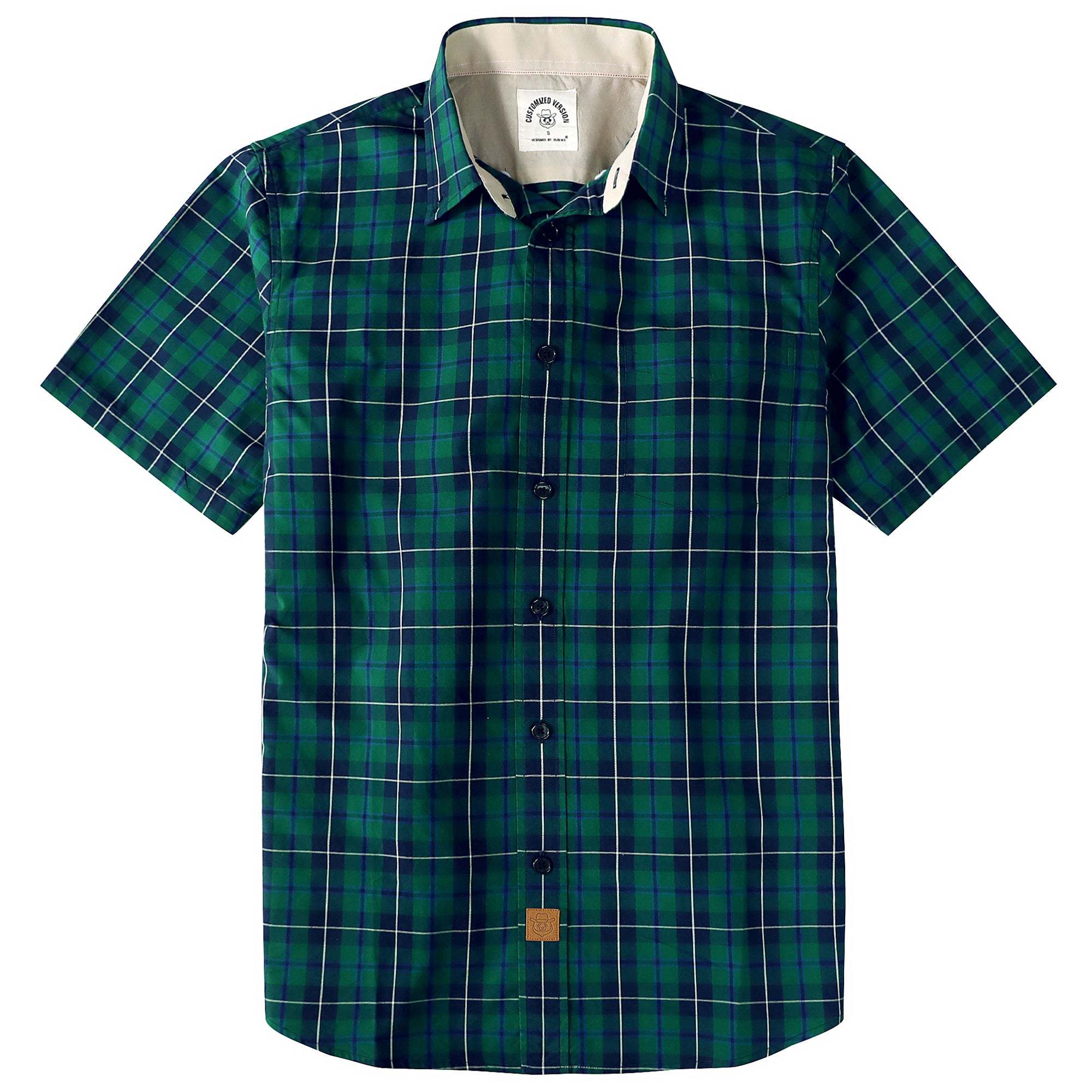 Dubinik? Short Sleeve Button Down Shirts 100% Cotton Plaid Casual Shirt with Pocket #0115