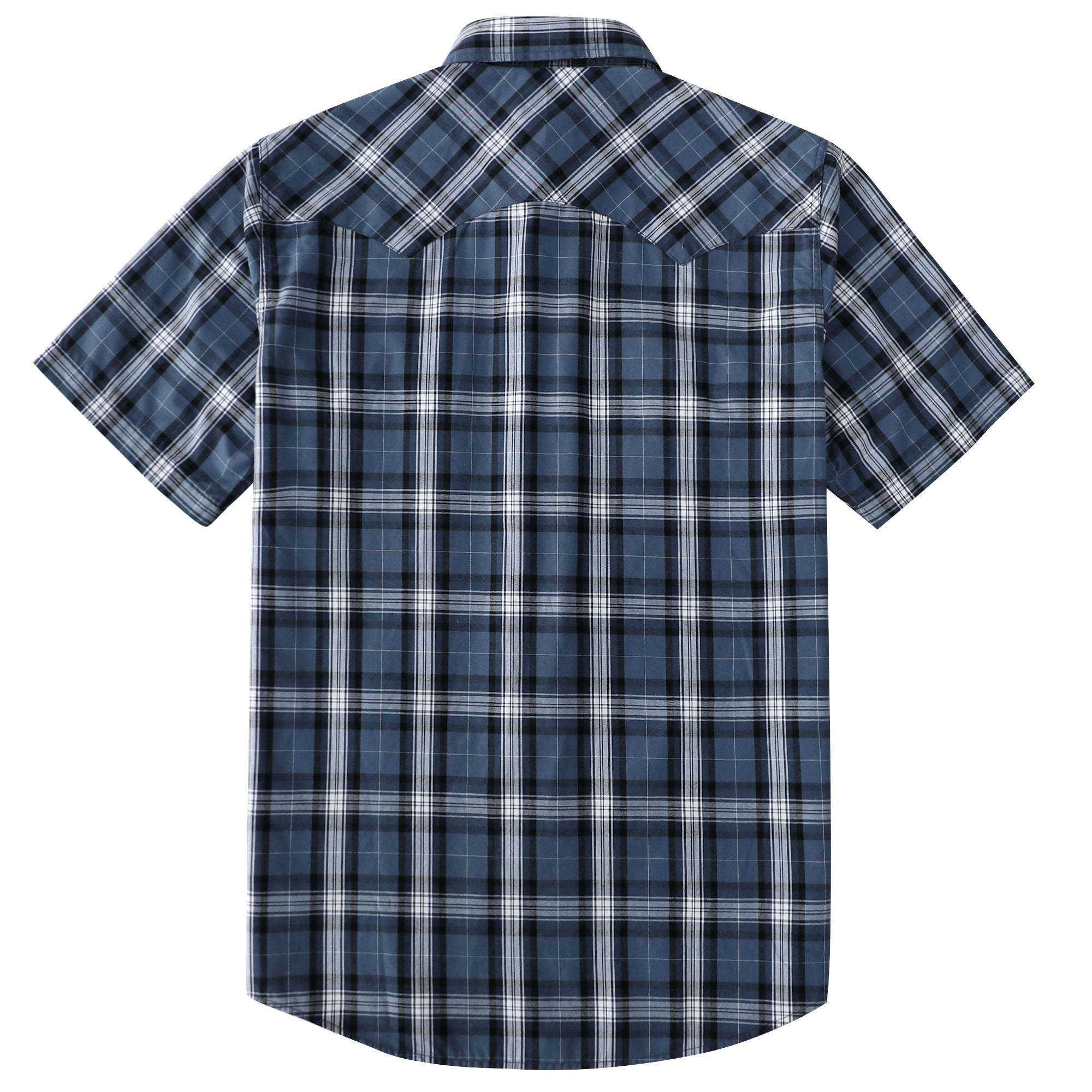 Dubinik? Men's Pearl Snap Sawtooth Pocket Western Plaid Shirt Short Sleeve#47015