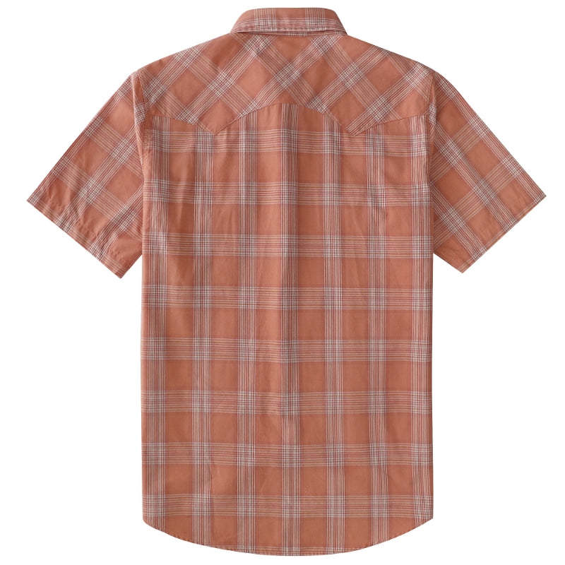 Dubinik? Men's Pearl Snap Sawtooth Pocket Western Plaid Shirt Short Sleeve#47021