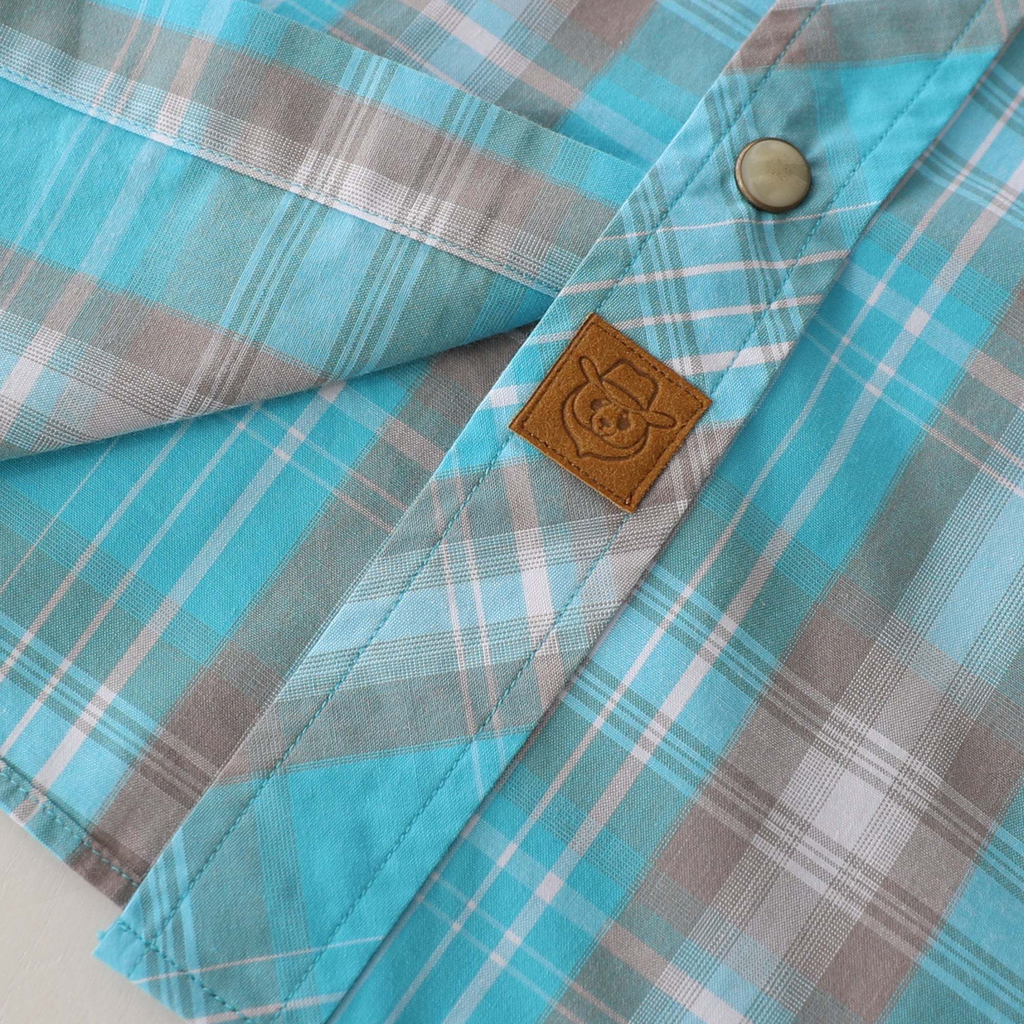 Dubinik? Men's Pearl Snap Sawtooth Pocket Western Plaid Shirt Short Sleeve#47024