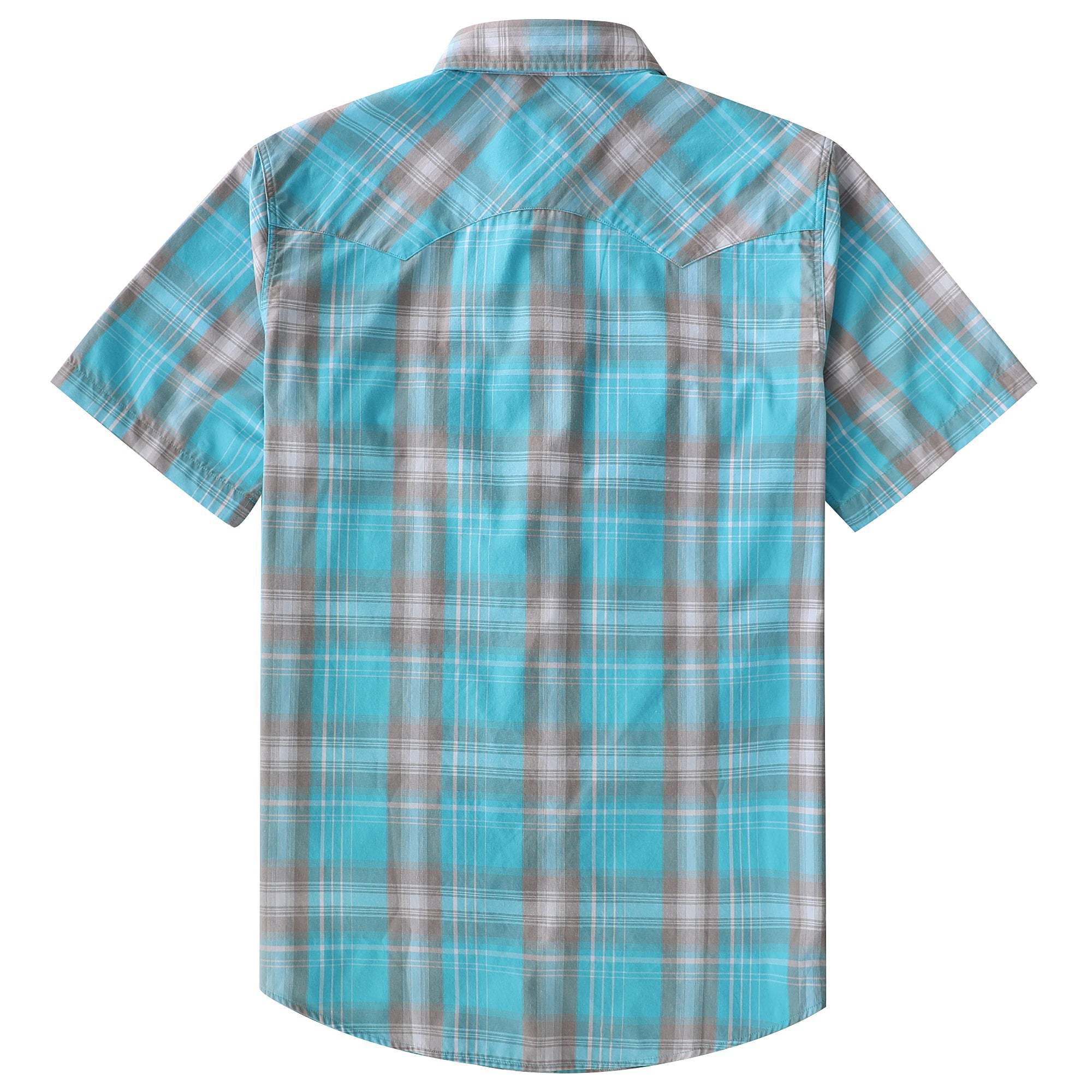 Dubinik? Men's Pearl Snap Sawtooth Pocket Western Plaid Shirt Short Sleeve#47024