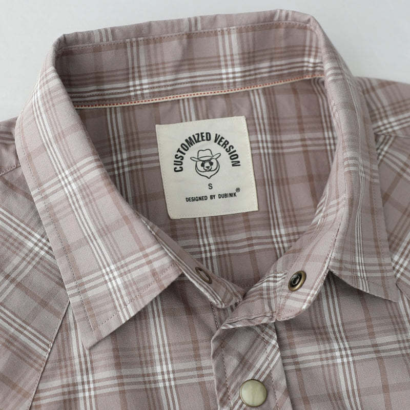 Dubinik? Men's Pearl Snap Sawtooth Pocket Western Plaid Shirt Short Sleeve#47016