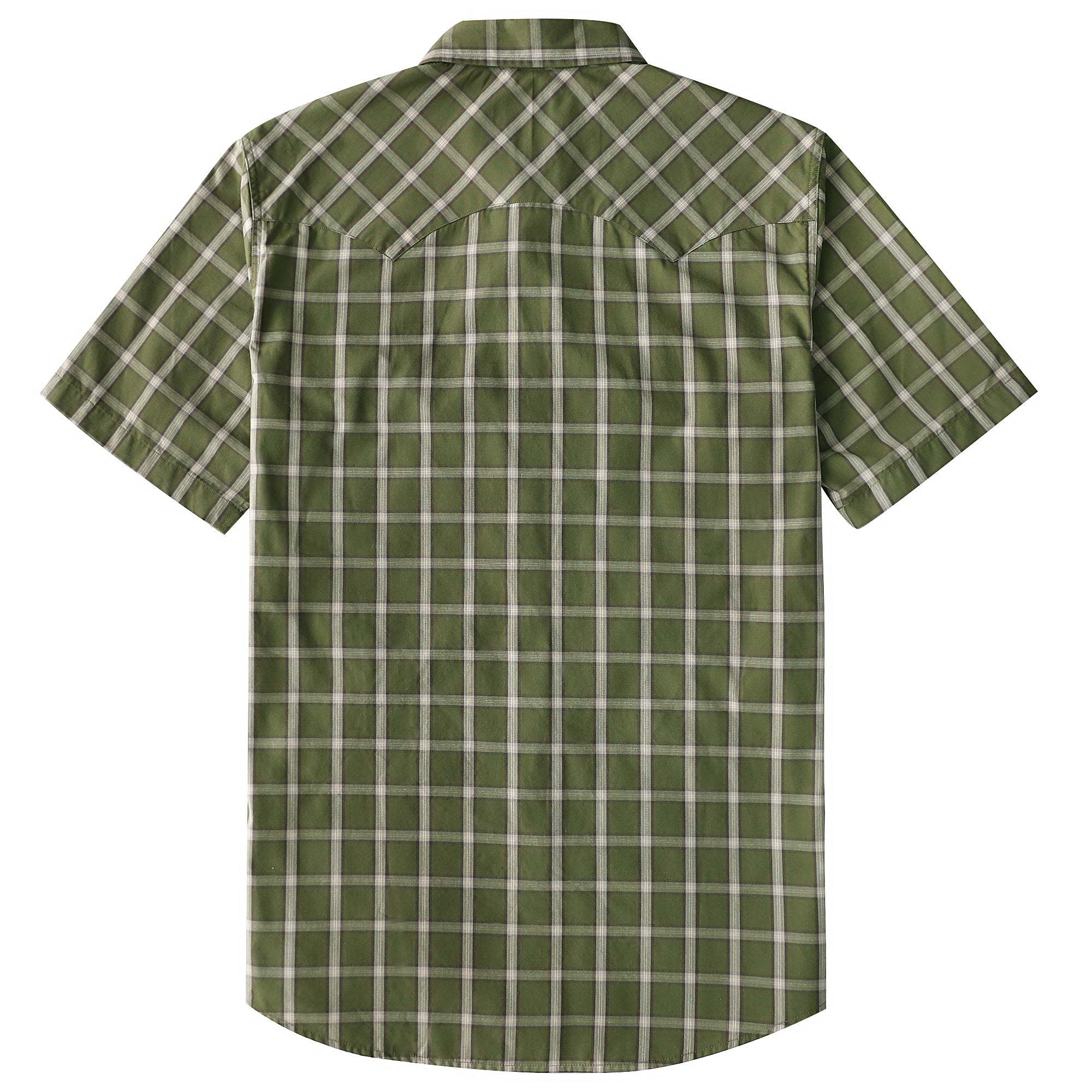 Dubinik? Men's Pearl Snap Sawtooth Pocket Western Plaid Shirt Short Sleeve#47026