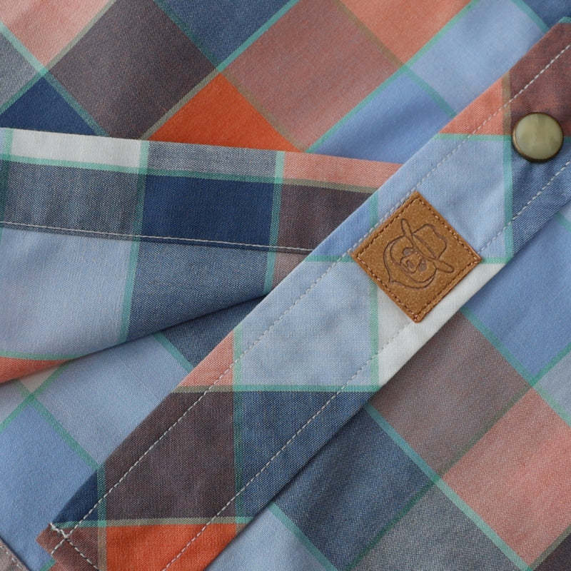 Dubinik? Men's Pearl Snap Sawtooth Pocket Western Plaid Shirt Short Sleeve#47020