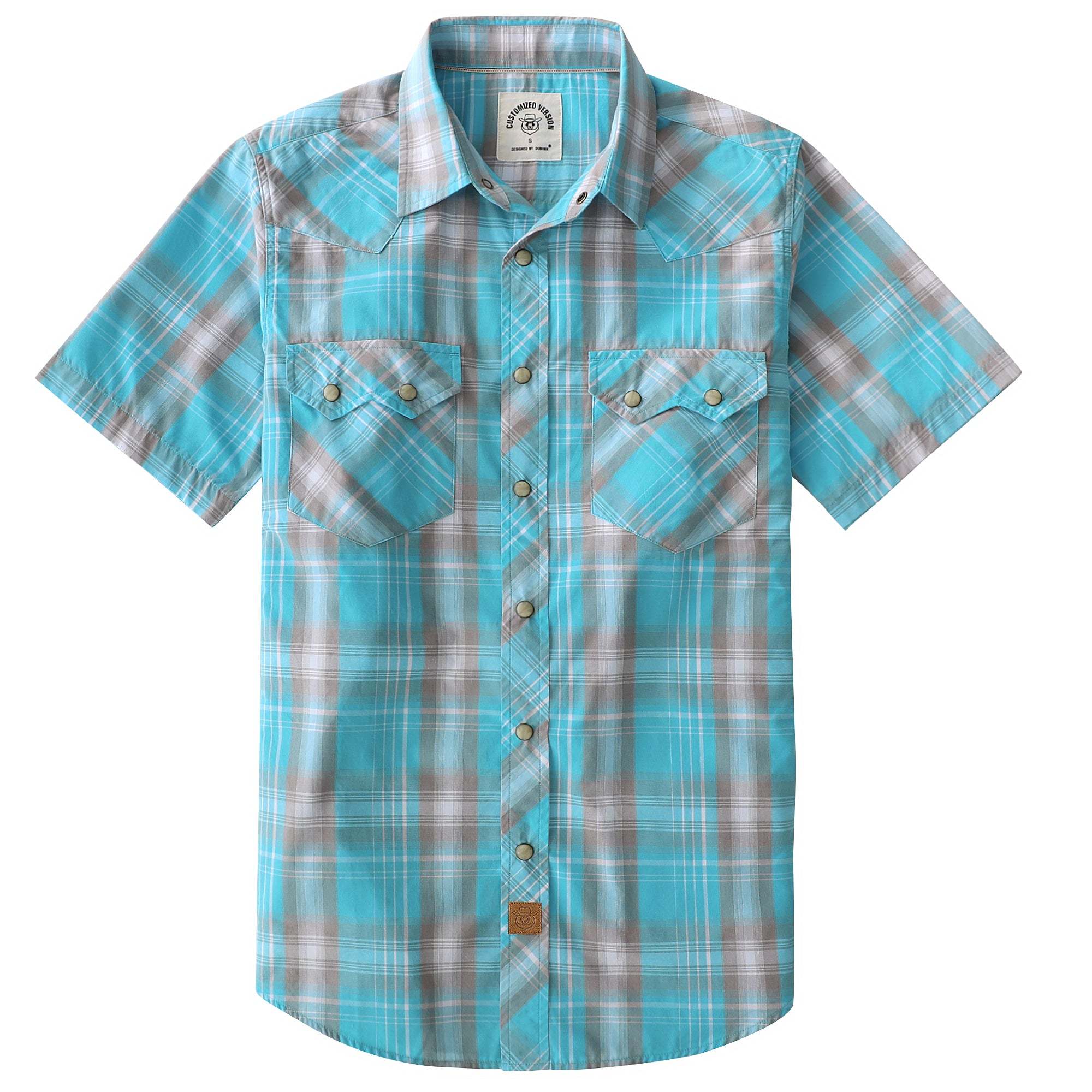 Dubinik? Men's Pearl Snap Sawtooth Pocket Western Plaid Shirt Short Sleeve#47024