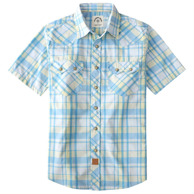 Dubinik? Men's Pearl Snap Sawtooth Pocket Western Plaid Shirt Short Sleeve#47022