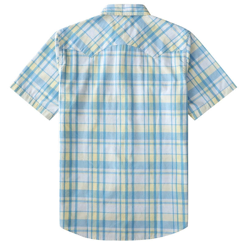 Dubinik? Men's Pearl Snap Sawtooth Pocket Western Plaid Shirt Short Sleeve#47022