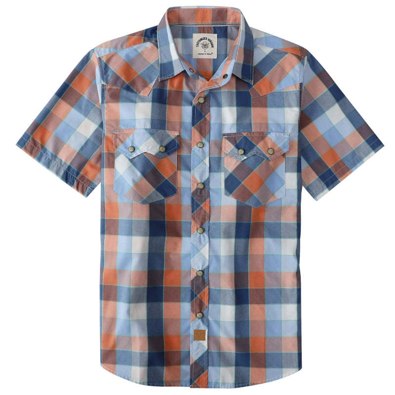 Dubinik? Men's Pearl Snap Sawtooth Pocket Western Plaid Shirt Short Sleeve#47020