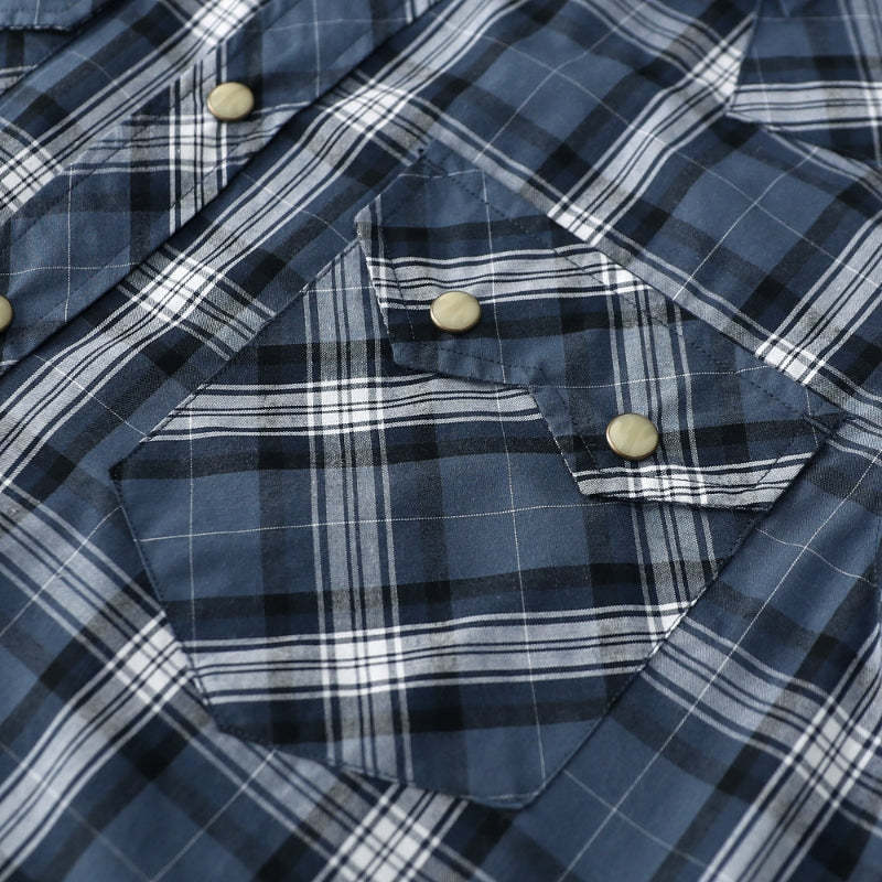 Dubinik? Men's Pearl Snap Sawtooth Pocket Western Plaid Shirt Short Sleeve#47015