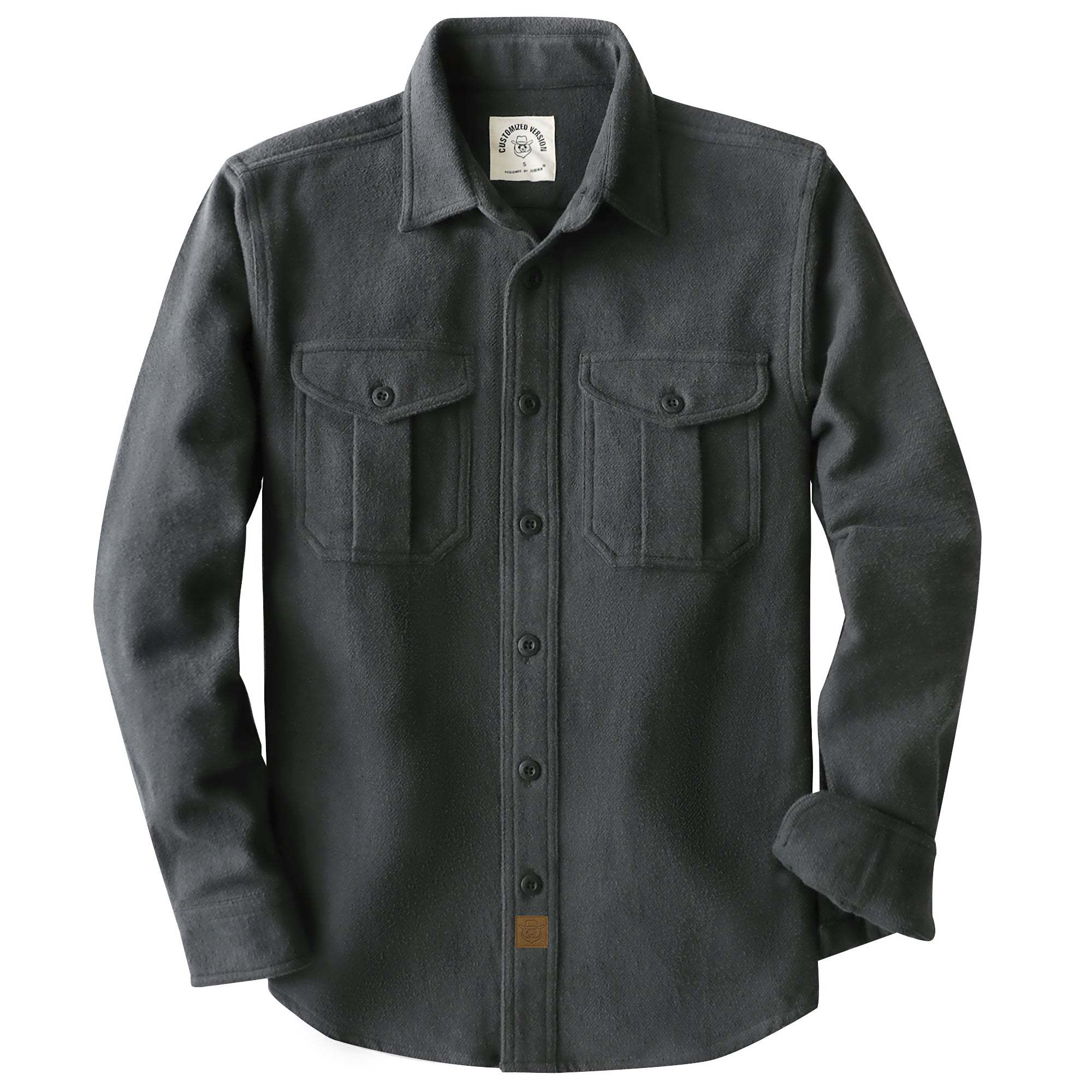 Dubinik® 10.8 oz Ultra Heavyweight Men's Flannel Shirt for Men, Black Solid with Dual Chest Pockets for Winter Work & Casual#20106