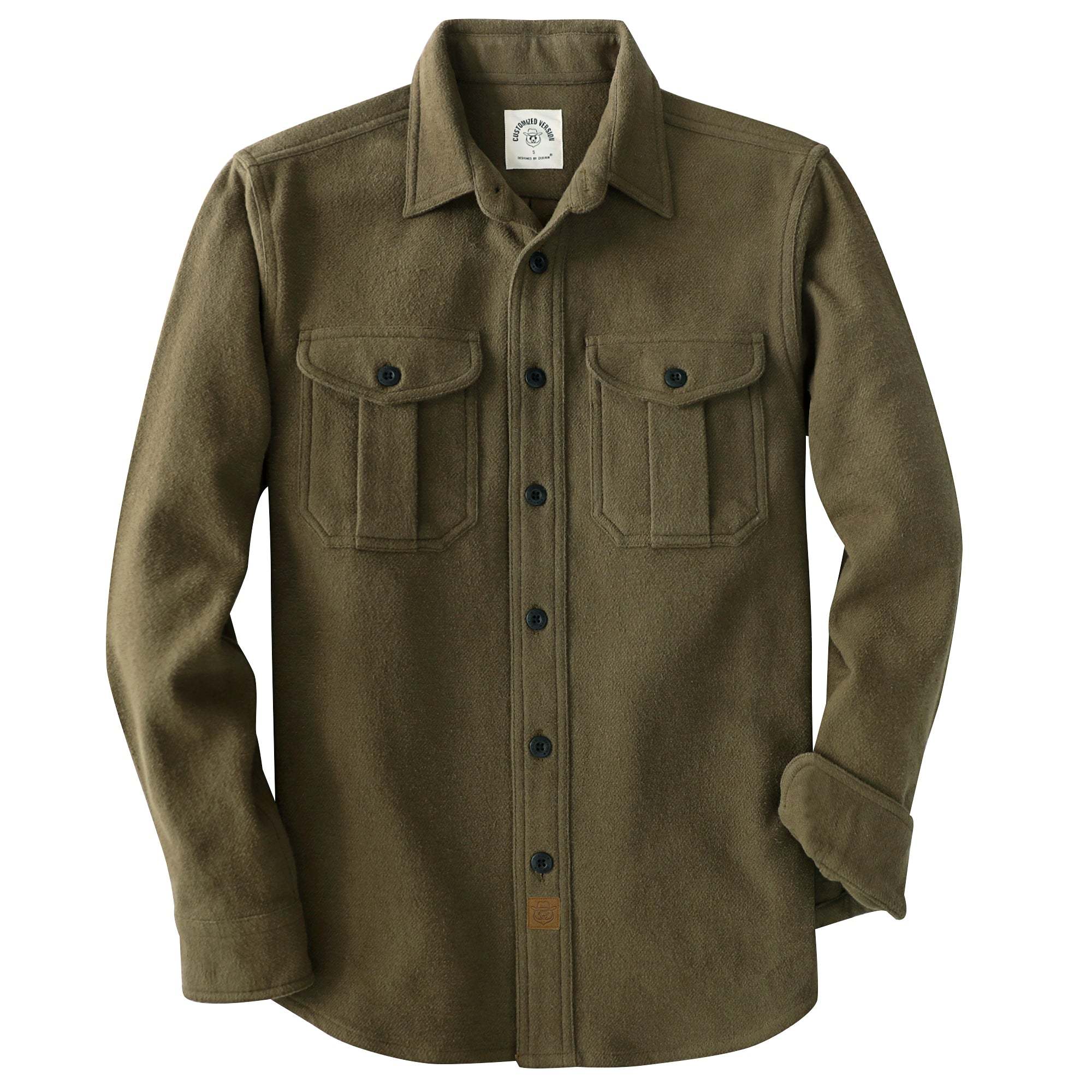 Dubinik® 10.8 oz Ultra Heavyweight Men's Flannel Shirt for Men, Olive Green Solid with Dual Chest Pockets for Winter Work & Casual#20105
