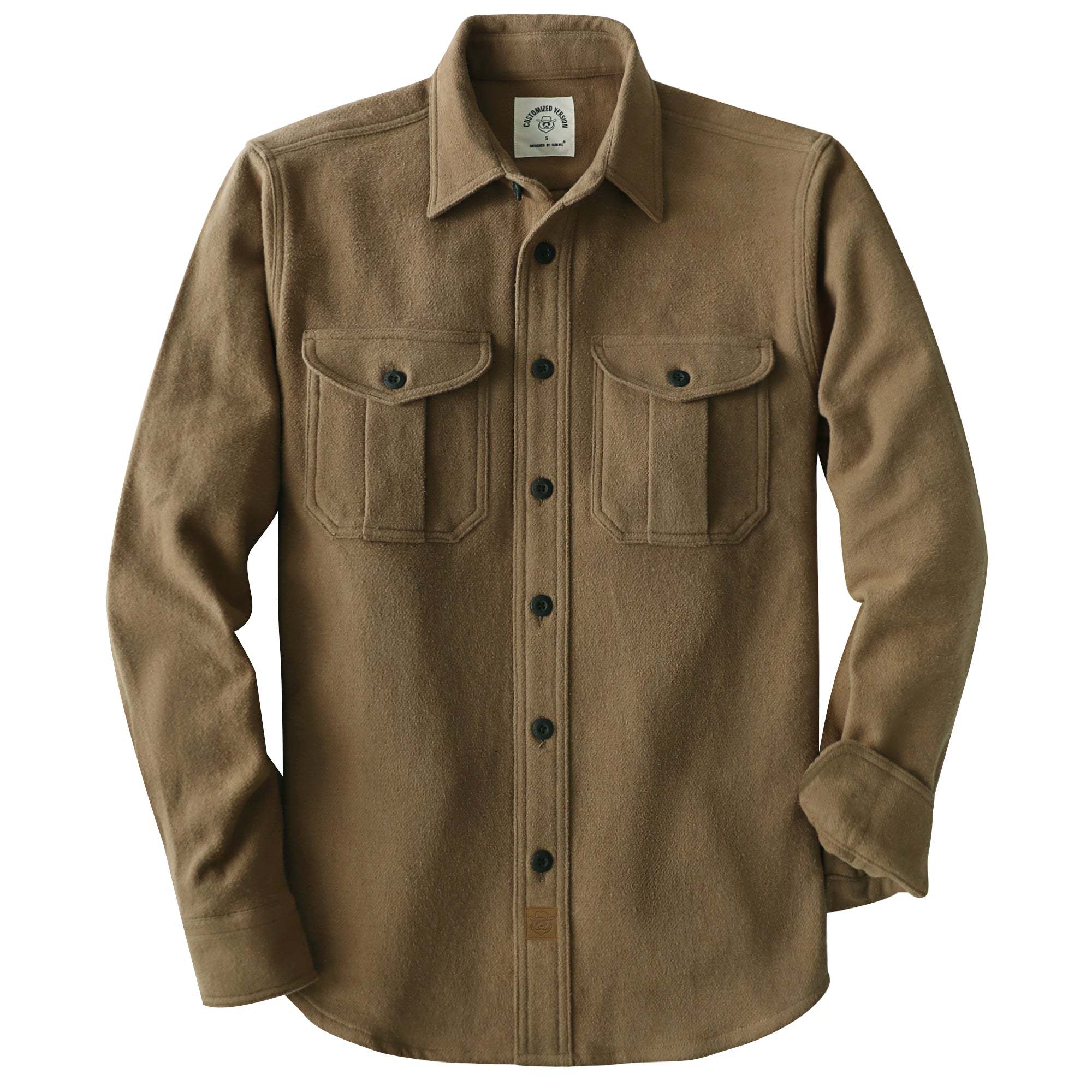 Dubinik® 10.8 oz Ultra Heavyweight Men's Flannel Shirt for Men, Khaki Solid with Dual Chest Pockets for Winter Work & Casual#20107