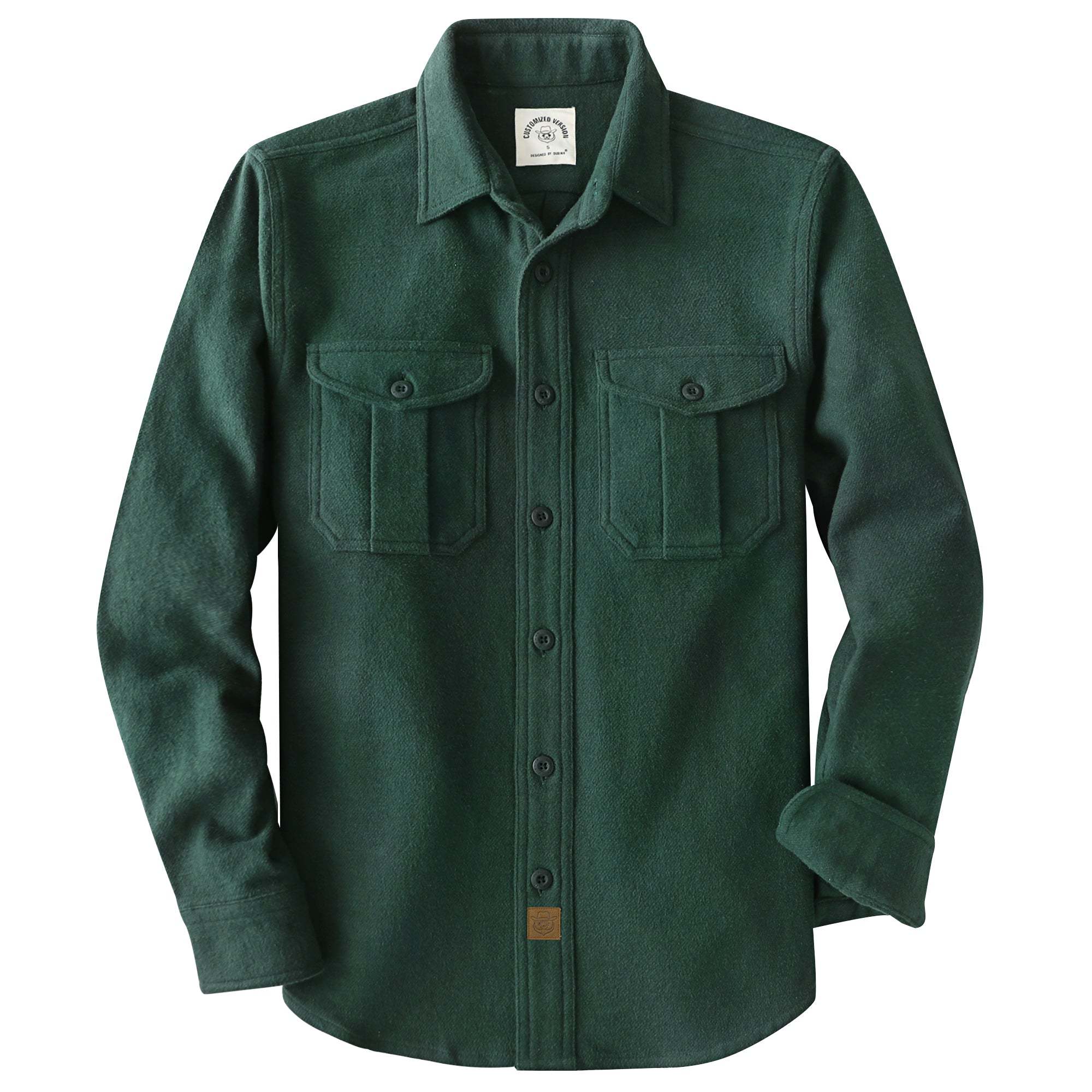 Dubinik® 10.8 oz Ultra Heavyweight Men's Flannel Shirt for Men, Deep Moss Green Solid with Dual Chest Pockets for Winter Work & Casual#20101