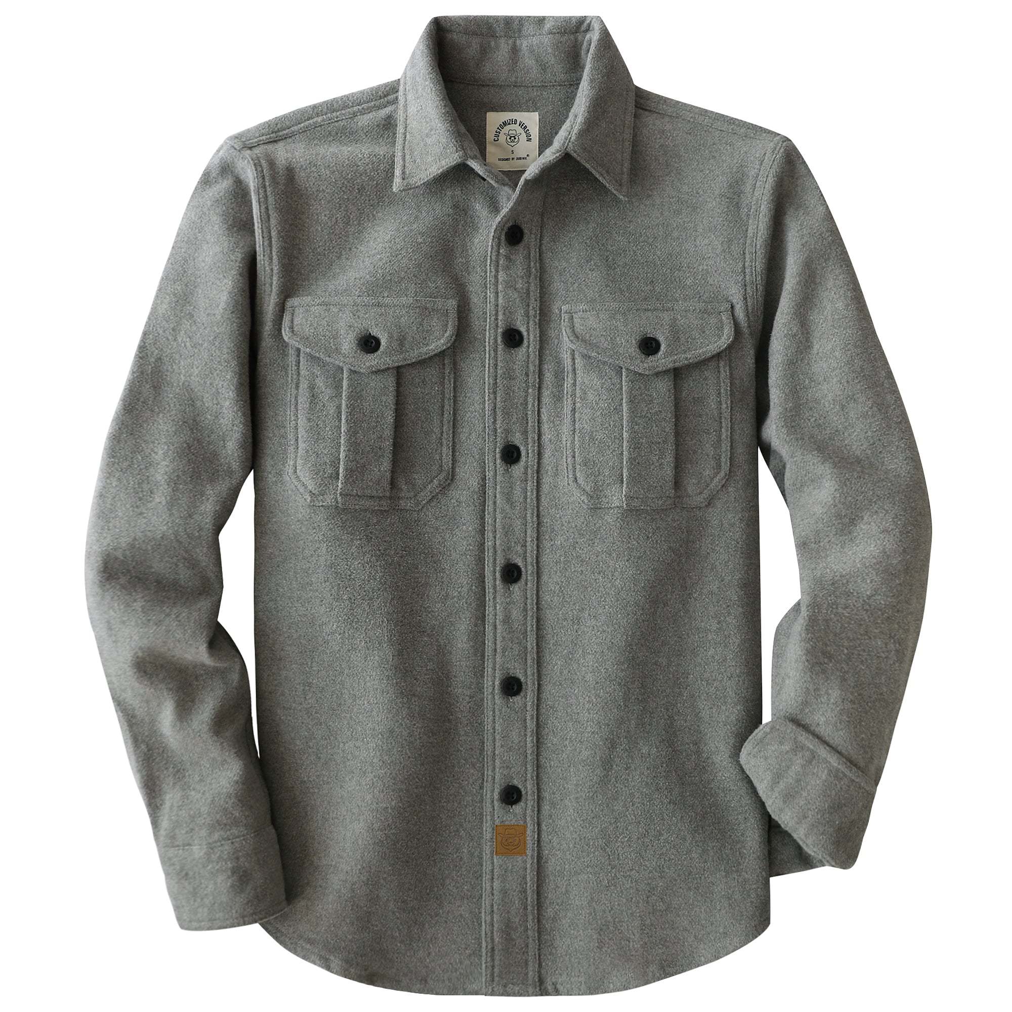 Dubinik® 10.8 oz Ultra Heavyweight Men's Flannel Shirt for Men, Gray Solid with Dual Chest Pockets for Winter Work & Casual#20111
