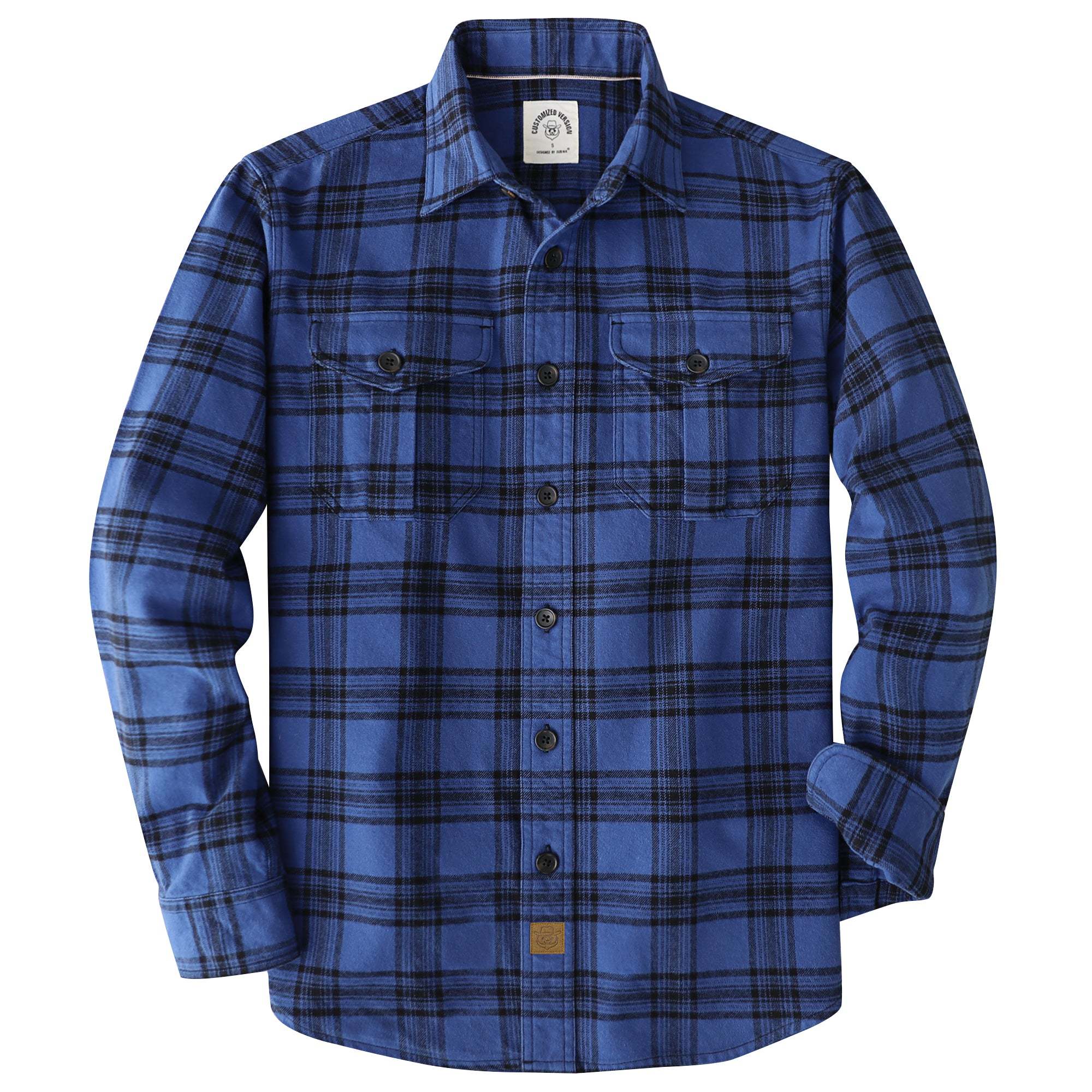 Dubinik® 8.6oz Heavyweight Flannel Shirt for Men Long Sleeve Vintage Work Shirts Casual Cotton Button Down Plaid Overshirt#22217