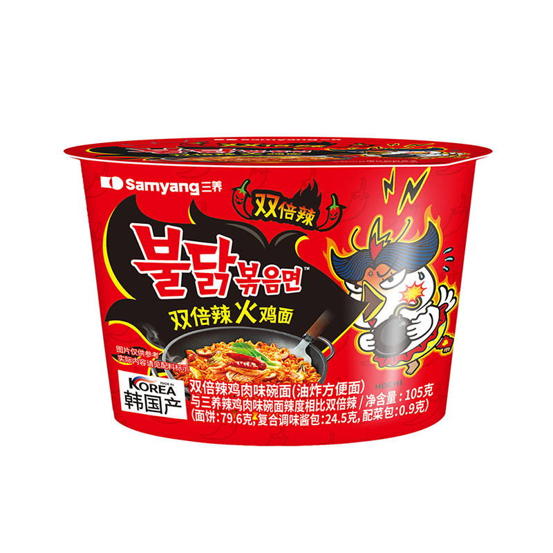Samyang Hot Chicken Bowl Ramen Double Spicy Flavor 105g,NONG ZHIFU FOOD(HANGZHOU) CO., LTD,Samyang Hot Chicken Bowl Ramen Original Flavor 105g