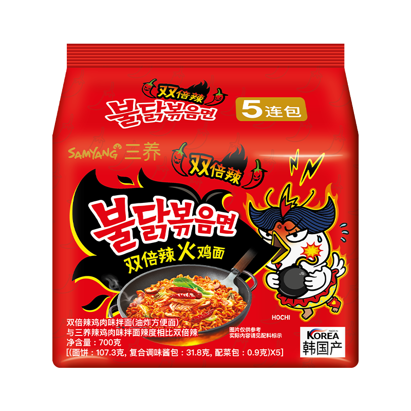 Samyang Buldak Ramen Double Spicy Flavor 700g(140g*5),NONG ZHIFU FOOD(HANGZHOU) CO., LTD,Samyang Buldak Ramen Double Spicy Flavor 700g(140g*5)