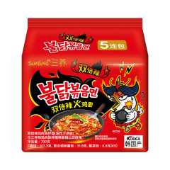 Samyang Buldak Ramen Double Spicy Flavor 700g(140g*5),NONG ZHIFU FOOD(HANGZHOU) CO., LTD,Samyang Buldak Ramen Double Spicy Flavor 700g(140g*5)