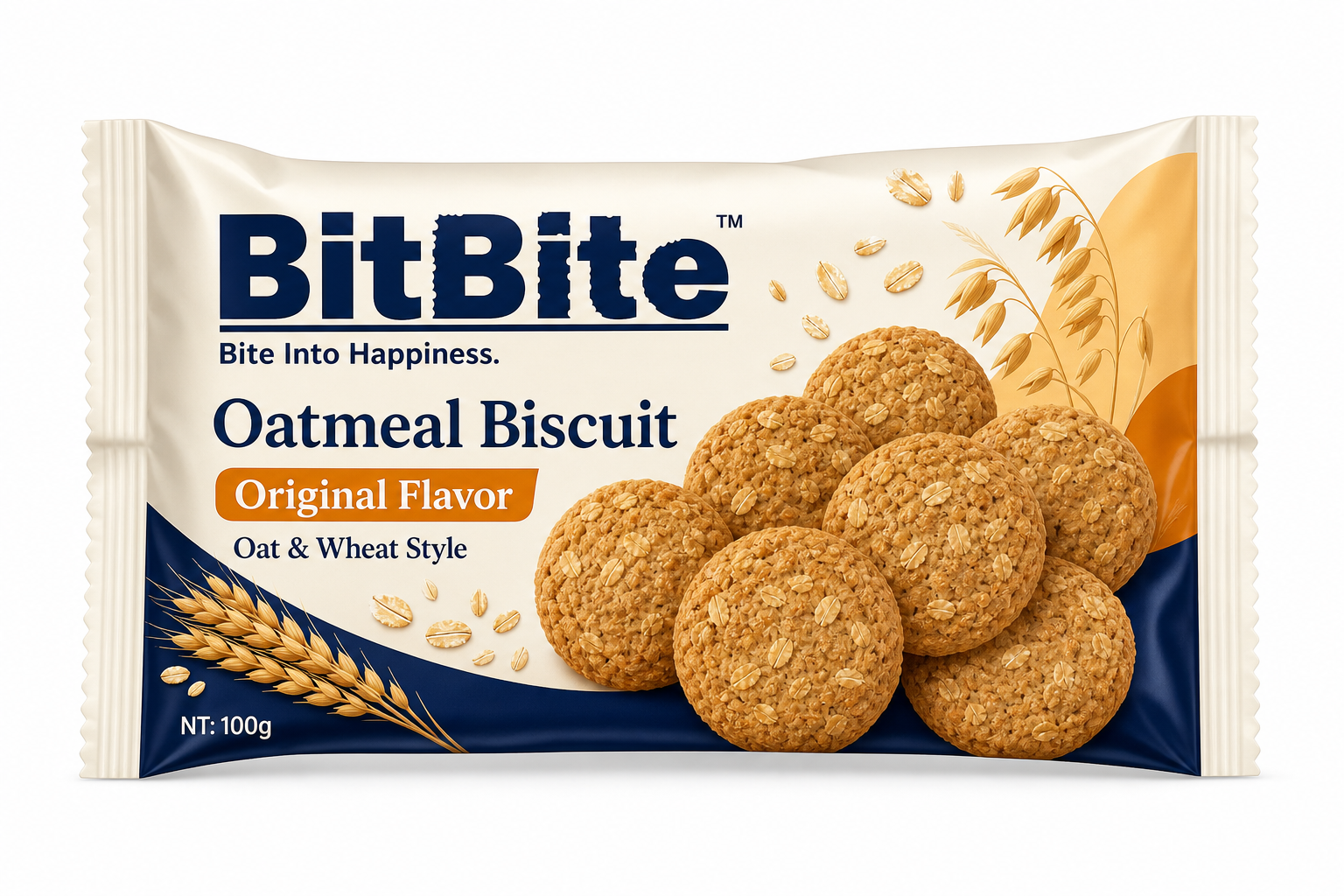 BitBite Oatmeal Biscuit 100g,NONG ZHIFU FOOD(HANGZHOU) CO., LTD,BitBite Oatmeal Biscuit 100g