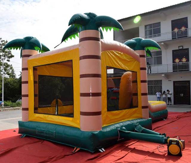 Tropical rainforest palm tree water slide inflatable bounce house combo
