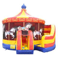 Carousel Carnival Inflatable Bounce House with Slide Combo -- XXL Festival Centerpiece for Community Fairs, Carnivals & Large Public Events