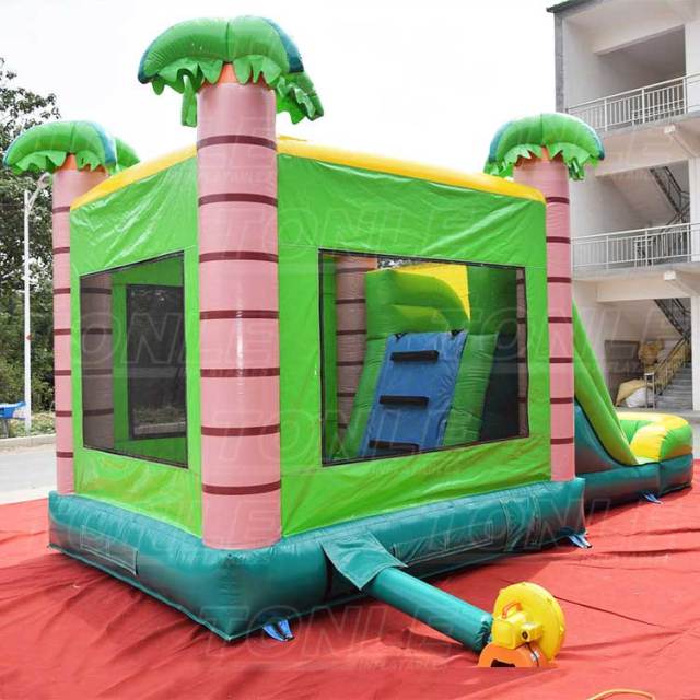 tropical palm tree inflatable combo jump castle bounce house with dual slides combo
