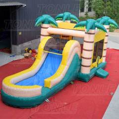 Tropical rainforest palm tree water slide inflatable bounce house combo