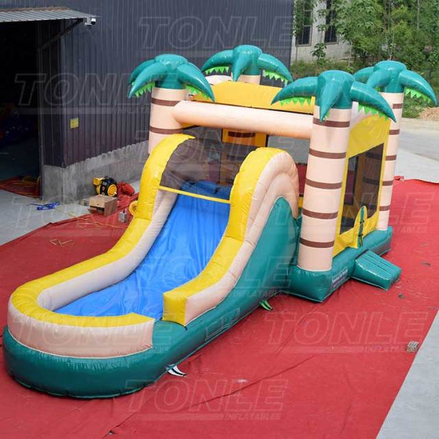 Tropical rainforest palm tree water slide inflatable bounce house combo