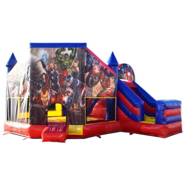 Avengers-Inspired Superhero Training Academy Inflatable Bounce House with Slide Combo -- Action-Packed Party Rental for Young Heroes