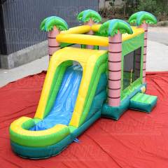 tropical palm tree inflatable combo jump castle bounce house with dual slides combo