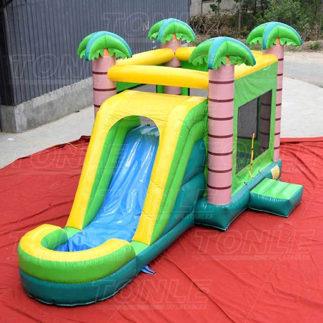 tropical palm tree inflatable combo jump castle bounce house with dual slides combo