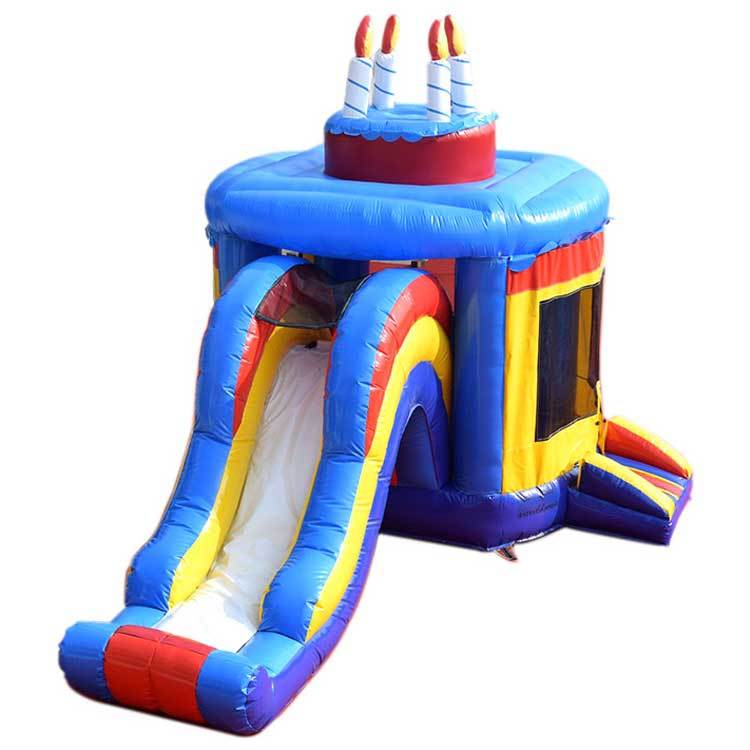 Birthday Cake Inflatable Bounce House with Slide Combo -- Celebration-Themed Party Centerpiece for Milestone Events & Rental Business