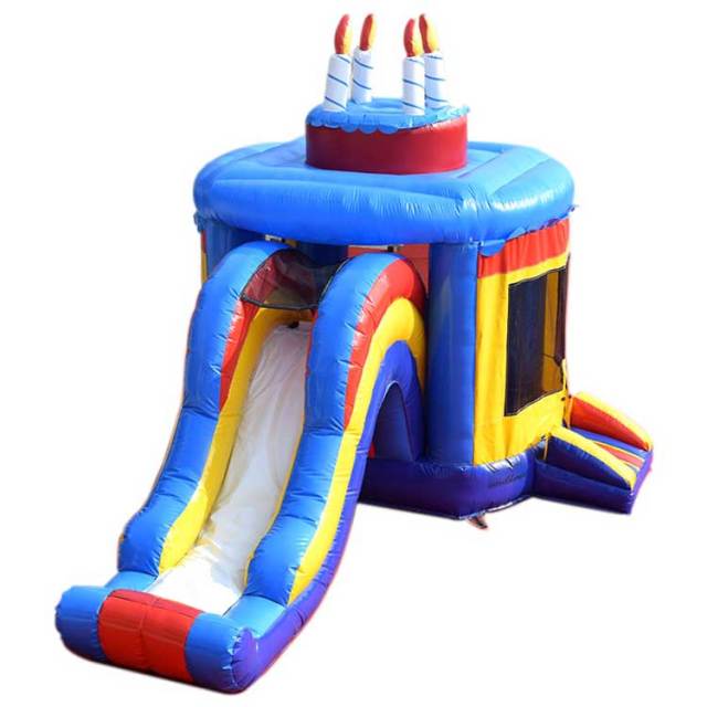 Birthday Cake Inflatable Bounce House with Slide Combo -- Celebration-Themed Party Centerpiece for Milestone Events & Rental Business