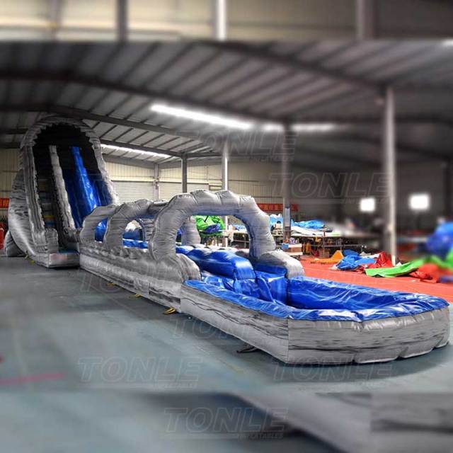 grey marble inflatable water slide with slip n slide