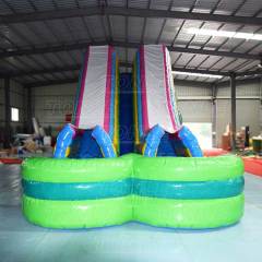 factory large inflatable double slideway water slide with pool