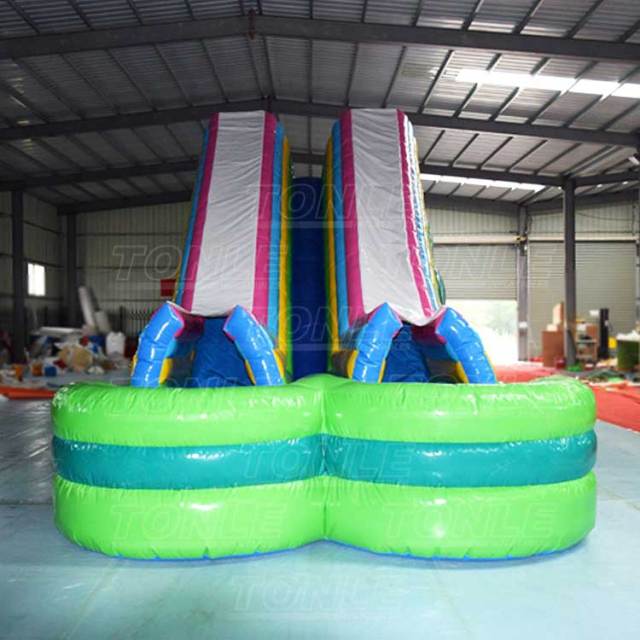 factory large inflatable double slideway water slide with pool