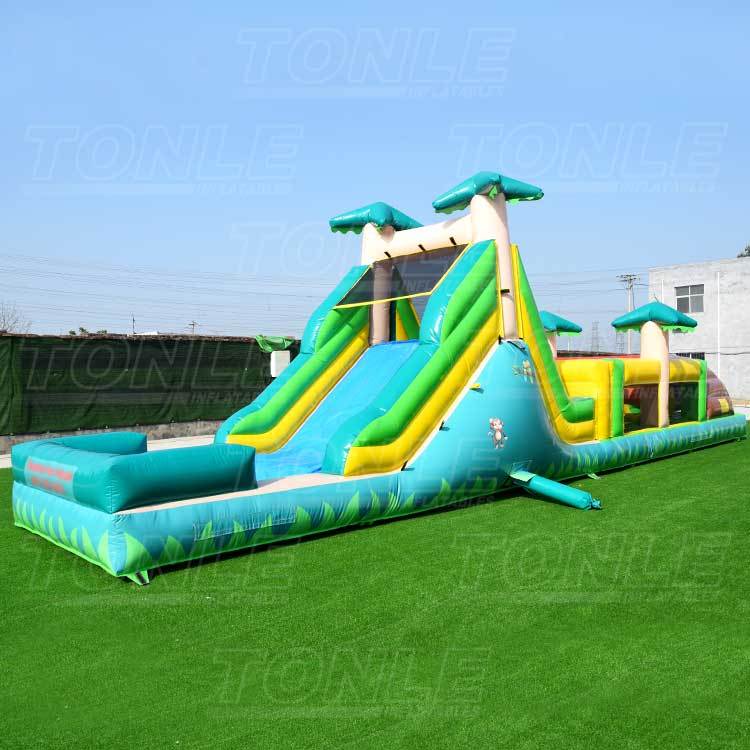 cheap green inflatable jungle obstacle course