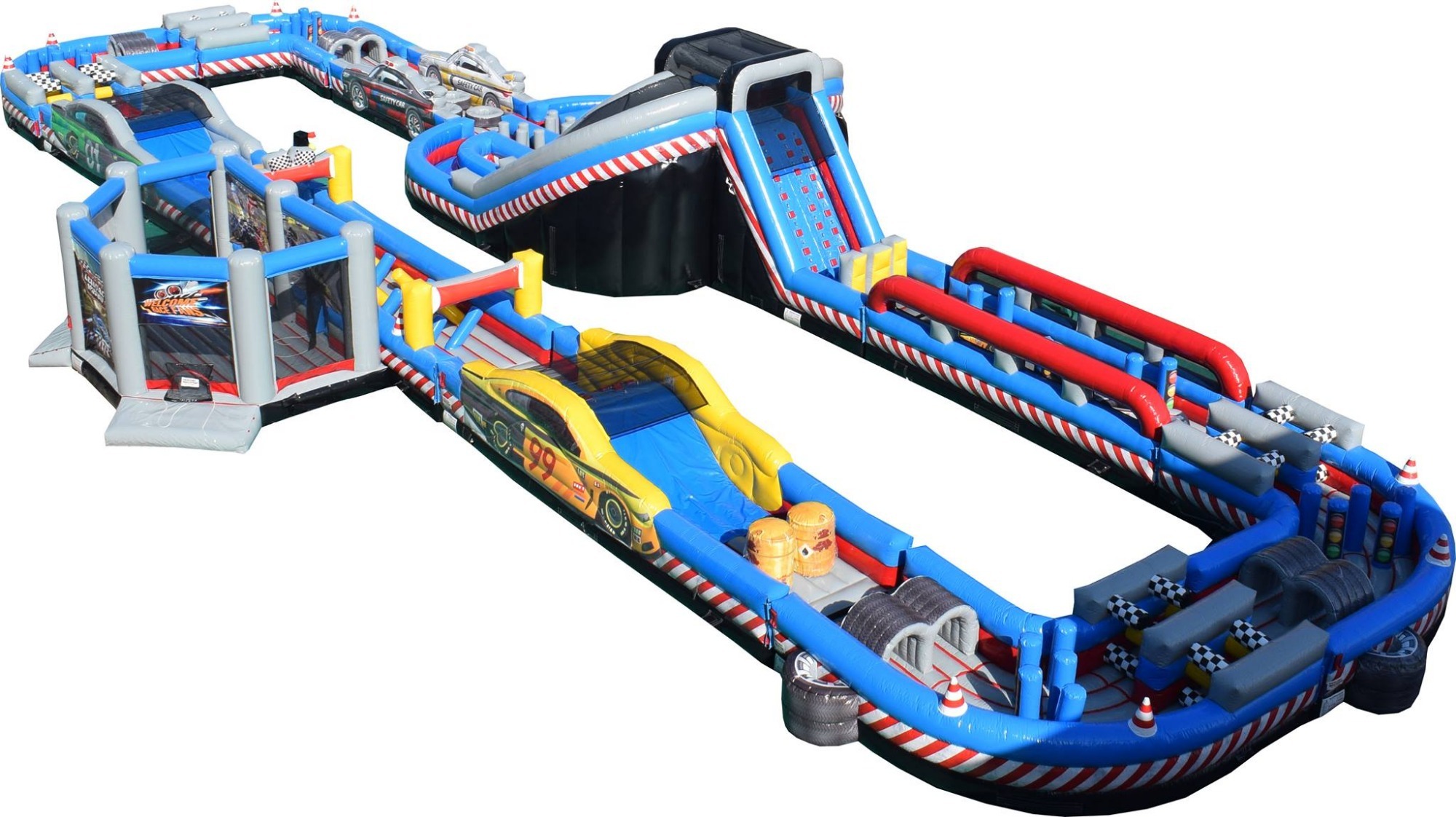 giant custom speedway race car inflatable obstacle course