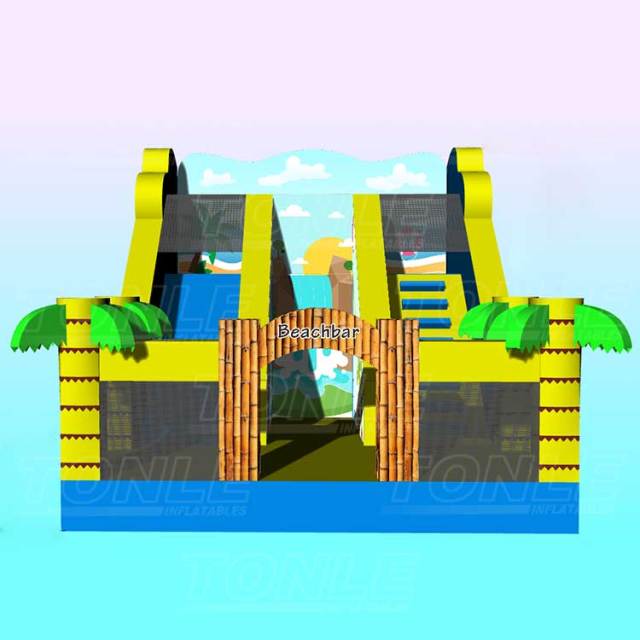 mini outdoor inflatable green single slideway palm tree dry slide