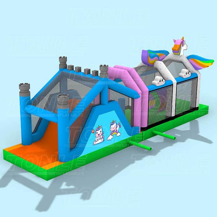 mini custom kids inflatable unicorn obstacle course games bounce house