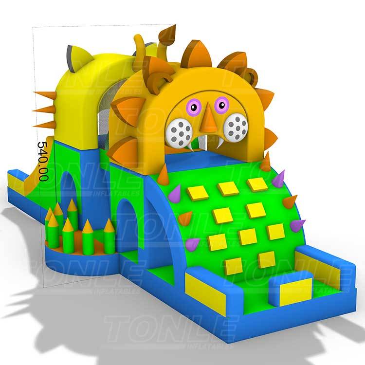 new design custom kids inflatable cat and Lion modelling obstacle course games bounce house