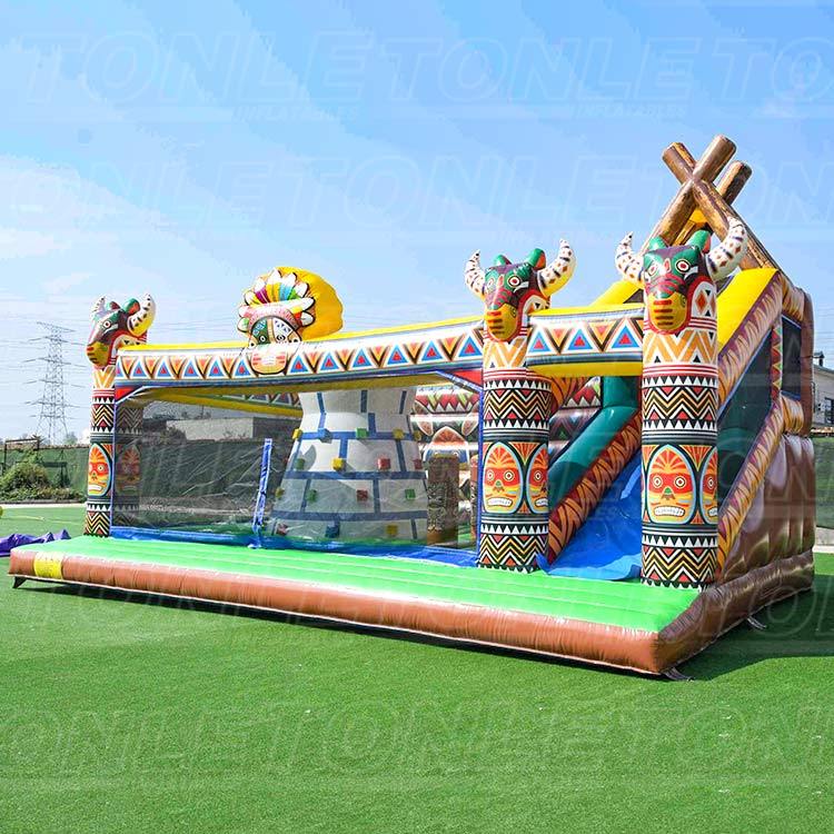 new design theme inflatable playground with rock climbing wall for sale