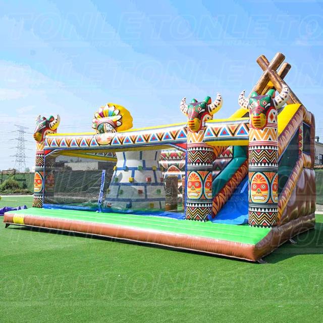new design theme inflatable playground with rock climbing wall for sale