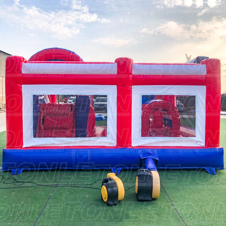 New design custom kids fire truck theme bouncy castle inflatable bounce house with slide for sale