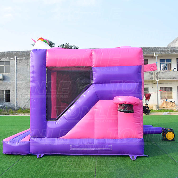 Commercial unicorn theme kids inflatable bounce house with dry slide for sale