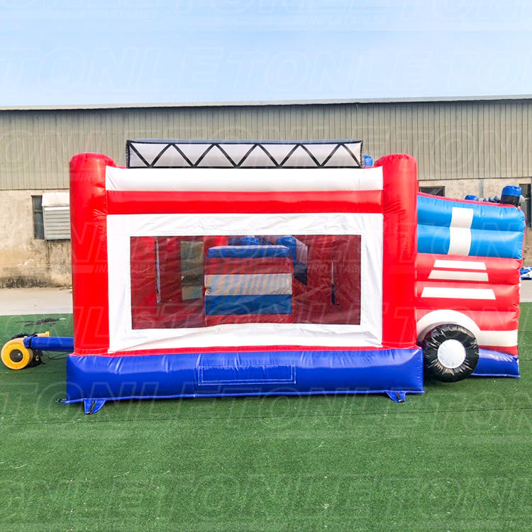 New design custom kids fire truck theme bouncy castle inflatable bounce house with slide for sale