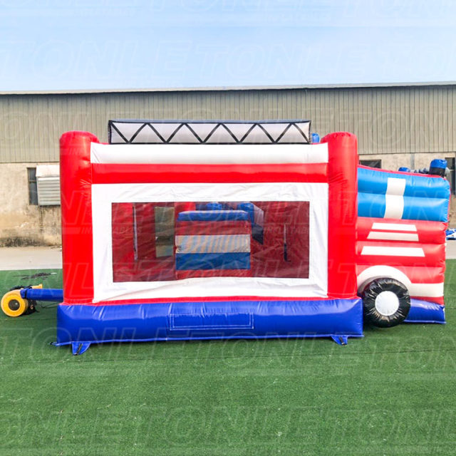 New design custom kids fire truck theme bouncy castle inflatable bounce house with slide for sale