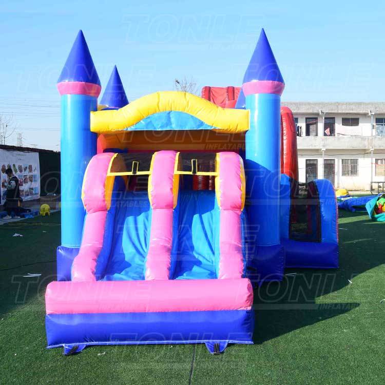 double lane slide inflatable bouncer combo with dry slide for sale