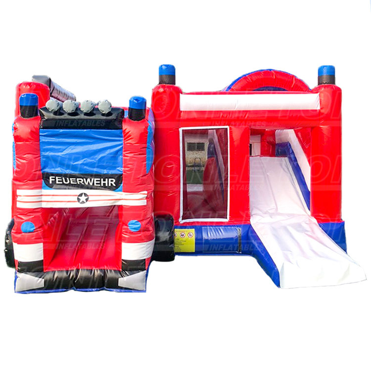 New design custom kids fire truck theme bouncy castle inflatable bounce house with slide for sale
